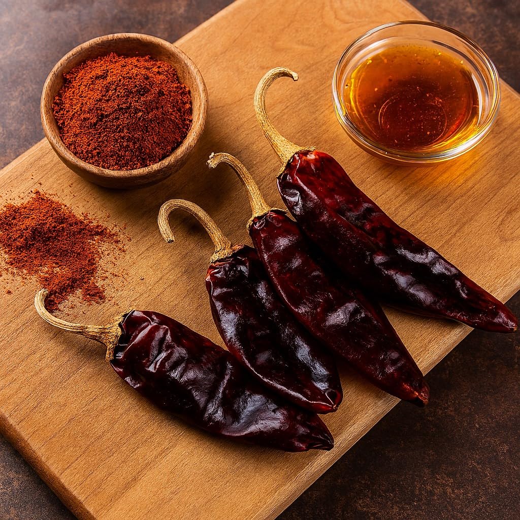 Ground Mecca Foods guajillo chiles for sauces and spice blends.
