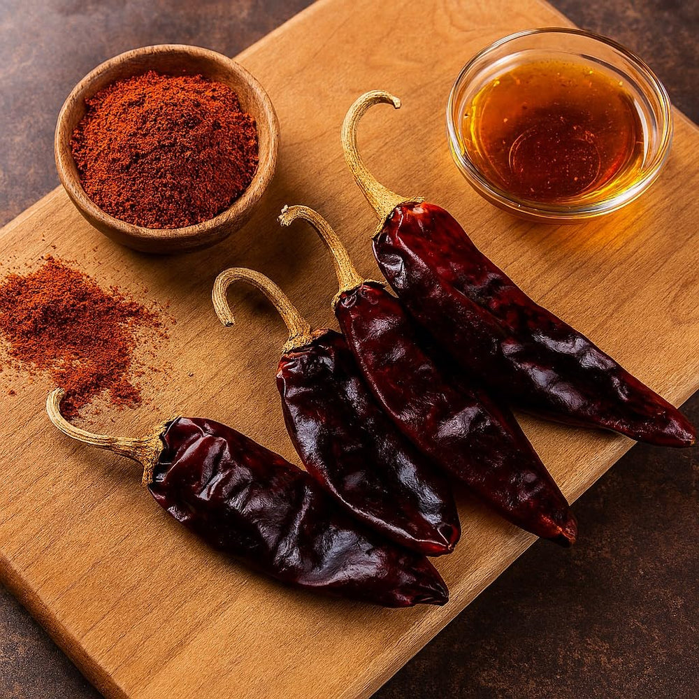 Ground Mecca Foods guajillo chiles for sauces and spice blends.