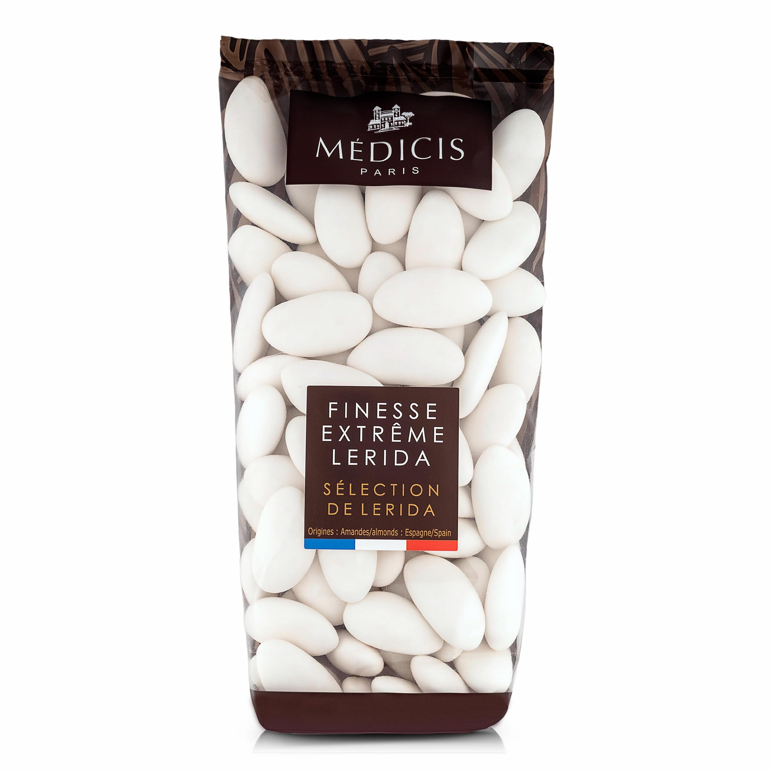 Medicis premium candied almond dragees bag closeup for elegant party favors