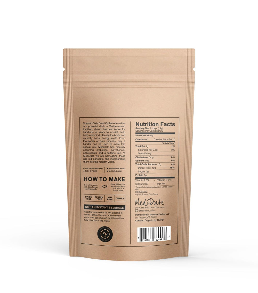 MediDate Coffee Alternative cup demonstrates caffeine-free flavor for late-day enjoyment.