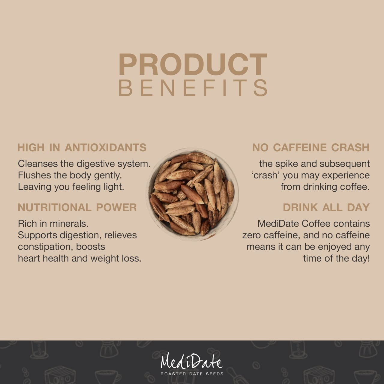 MediDate Coffee Alternative spoon pour enables precise serving for consistent flavor.