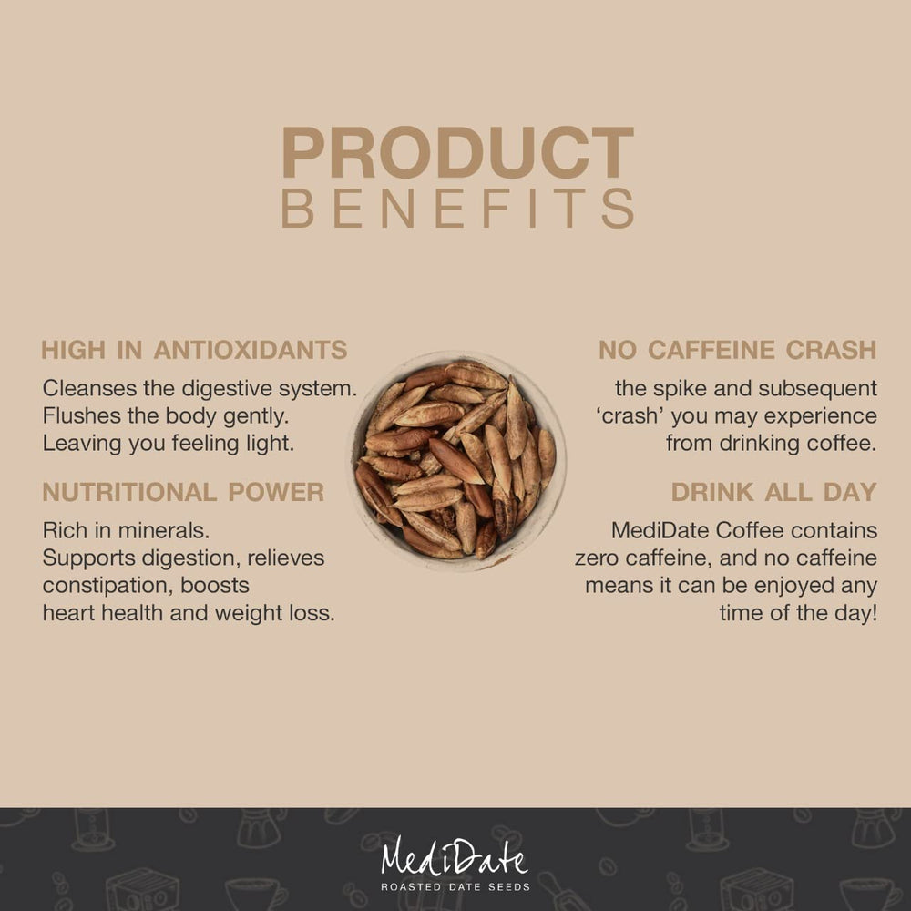 MediDate Coffee Alternative spoon pour enables precise serving for consistent flavor.
