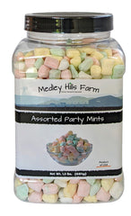 Medley Hills Farm assorted party mints in reusable container for easy storage.