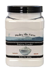 Medley Hills Farm aluminum-free baking powder 2 lb container for easy pantry storage.