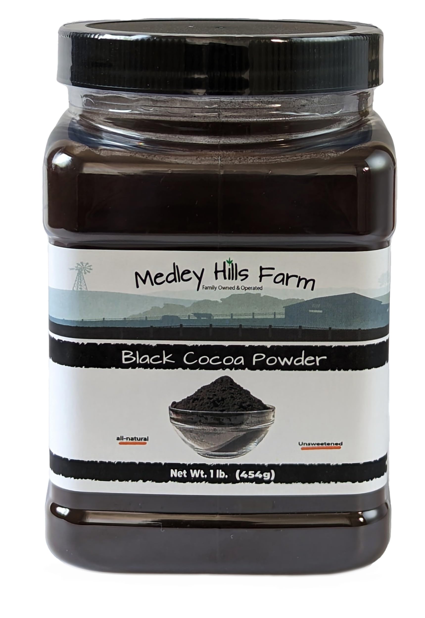 Medley Hills Farm black cocoa container for easy storage and quick baking prep