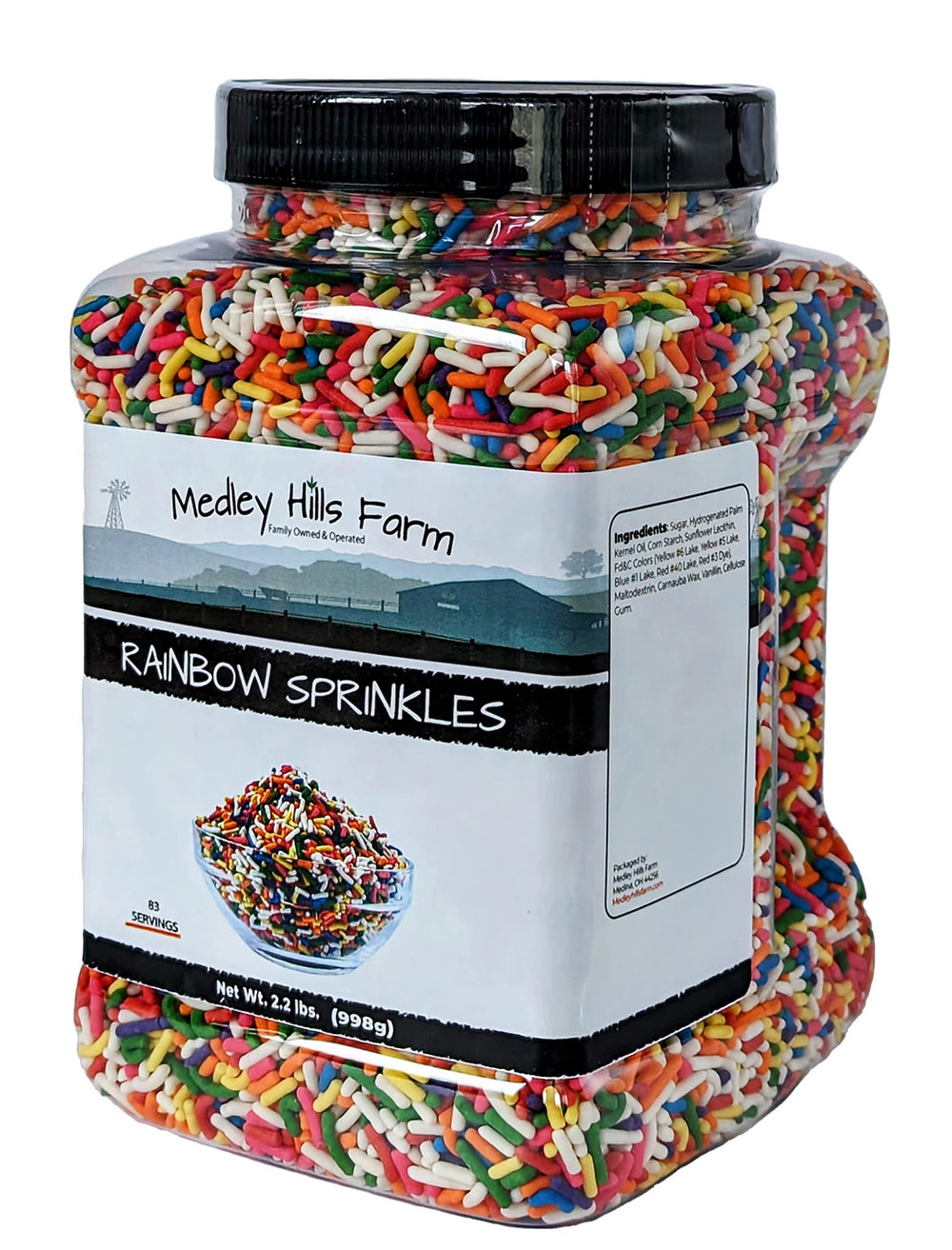 Cookies decorated with Medley Hills Farm rainbow sprinkles for playful visuals.