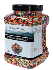 Cookies decorated with Medley Hills Farm rainbow sprinkles for playful visuals.