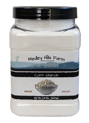 Medley Hills Farm corn starch in a reusable container for easy pantry storage.