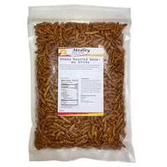 Medley Hills Farm honey roasted sesame sticks in resealable bag for fresh snacking