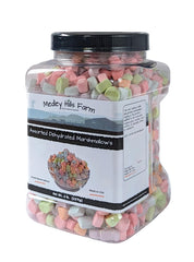 Medley Hills Farm mini vanilla marshmallows in bright colors for hot chocolate enhancement.