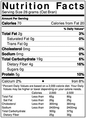 Medley Hills Farm oat bran nutrition panel highlights fiber.