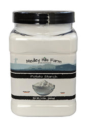 Medley Hills Farm Potato Starch in a reusable container for easy storage.