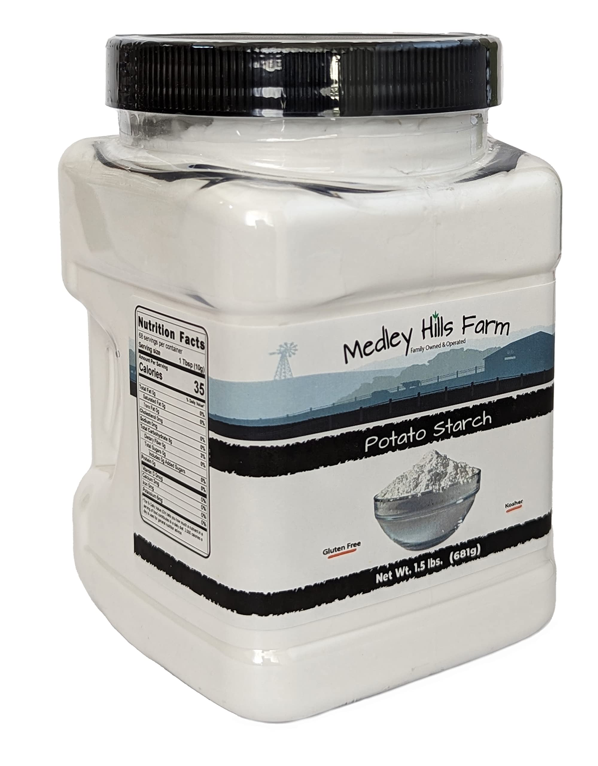 Medley Hills Farm Potato Starch powder, a clean white starch ideal for thickening sauces.