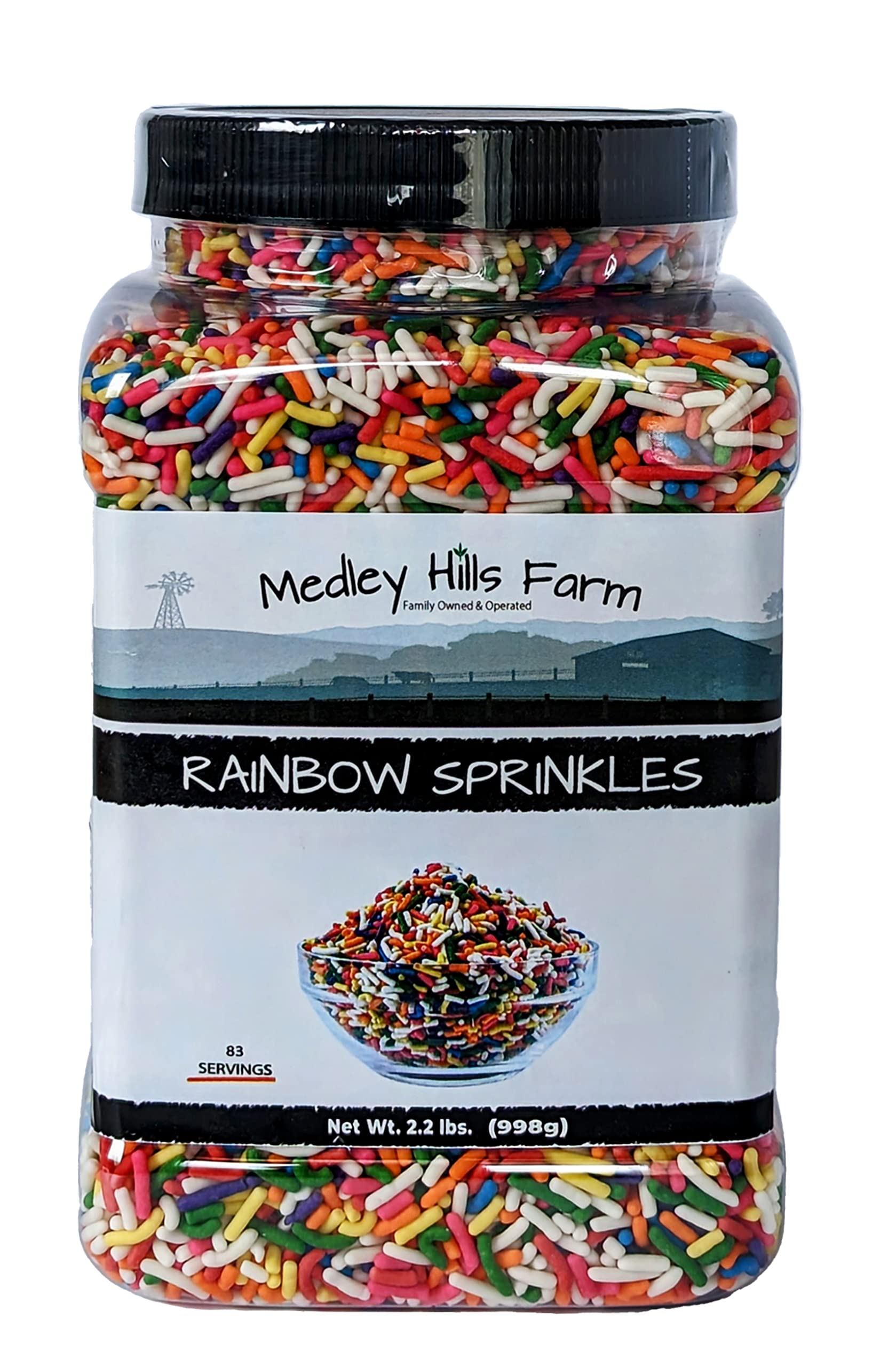 Rainbow sprinkles on cakes and cookies add vibrant color and texture.