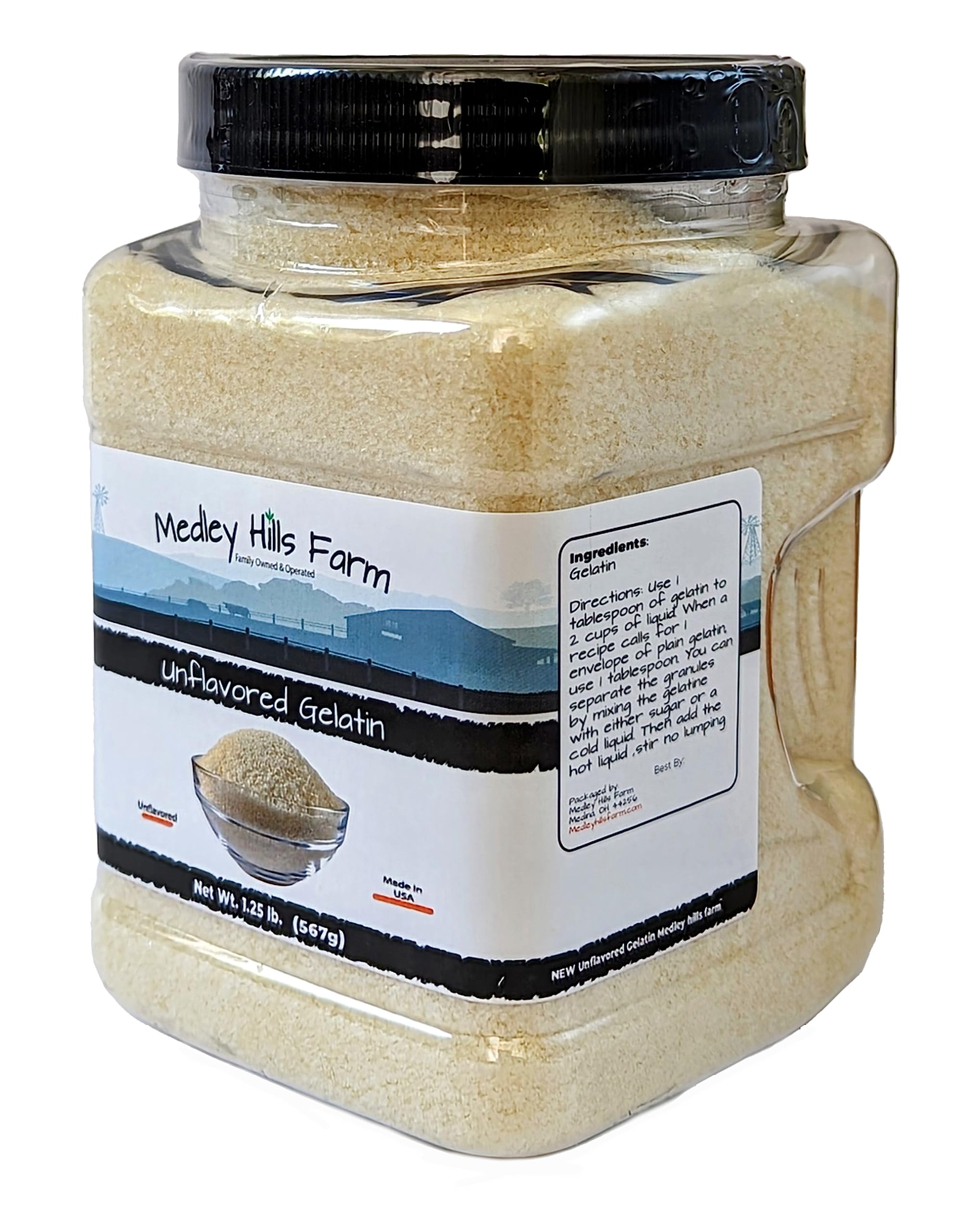 Medley Hills Farm reusable jar emphasizes eco-friendly packaging and long shelf life.