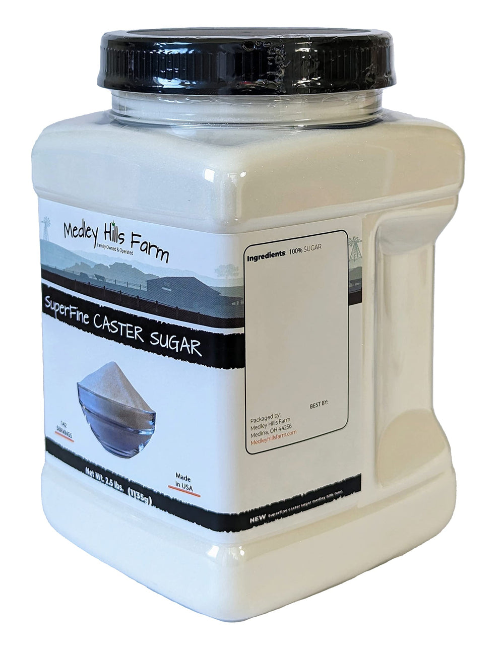 Medley Hills Farm reusable container setup keeps superfine sugar fresh and easy to scoop
