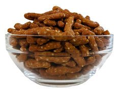 Medley Hills Farm sesame sticks honey roasted served with dips highlights versatile snack pairings.