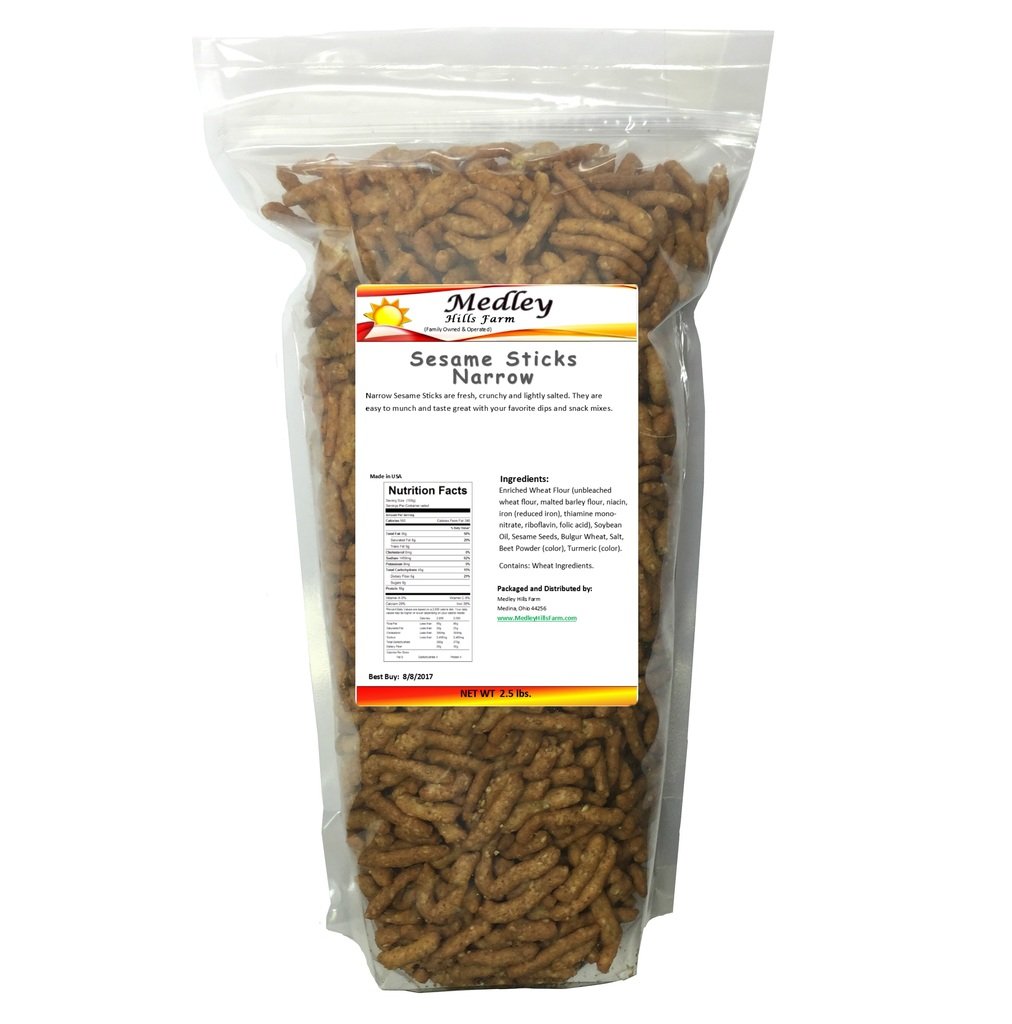 Medley Hills Farm sesame sticks narrow 2.5 lbs with crisp, savory crunch.