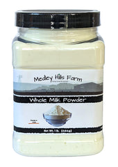 Medley Hills Farm Whole Milk Powder in reusable container for storage and baking