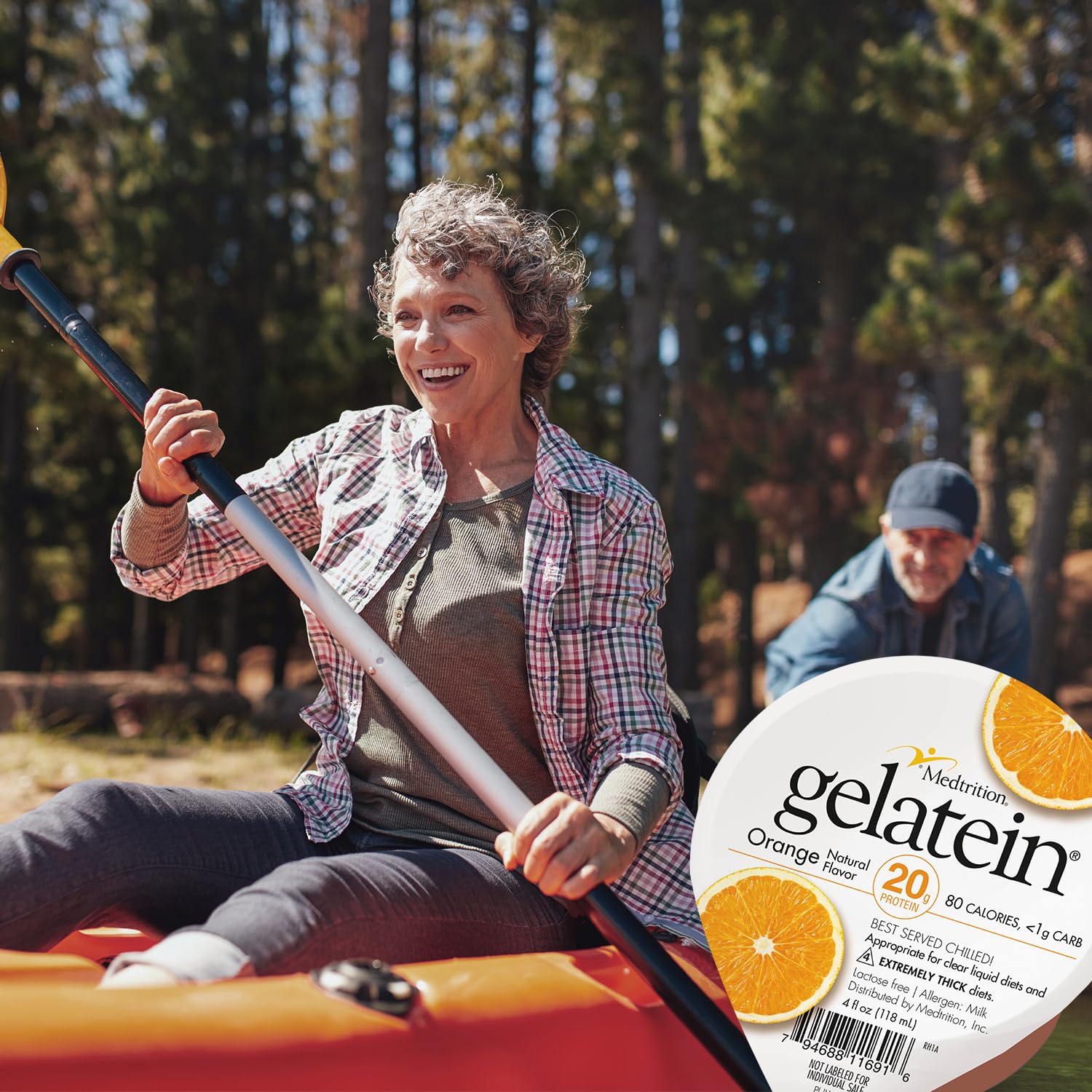 Medtrition Gelatein Orange milk-containing label shows allergen information for safety-conscious users.