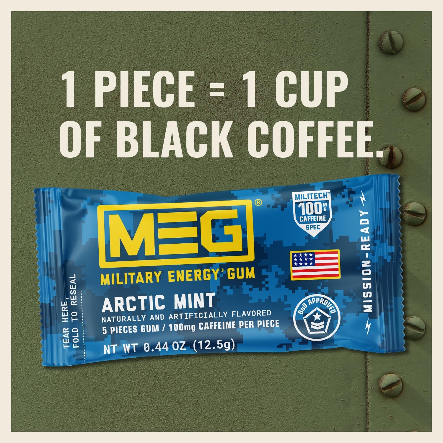 MEG Arctic Mint gum foil wrap ready for fast energy.