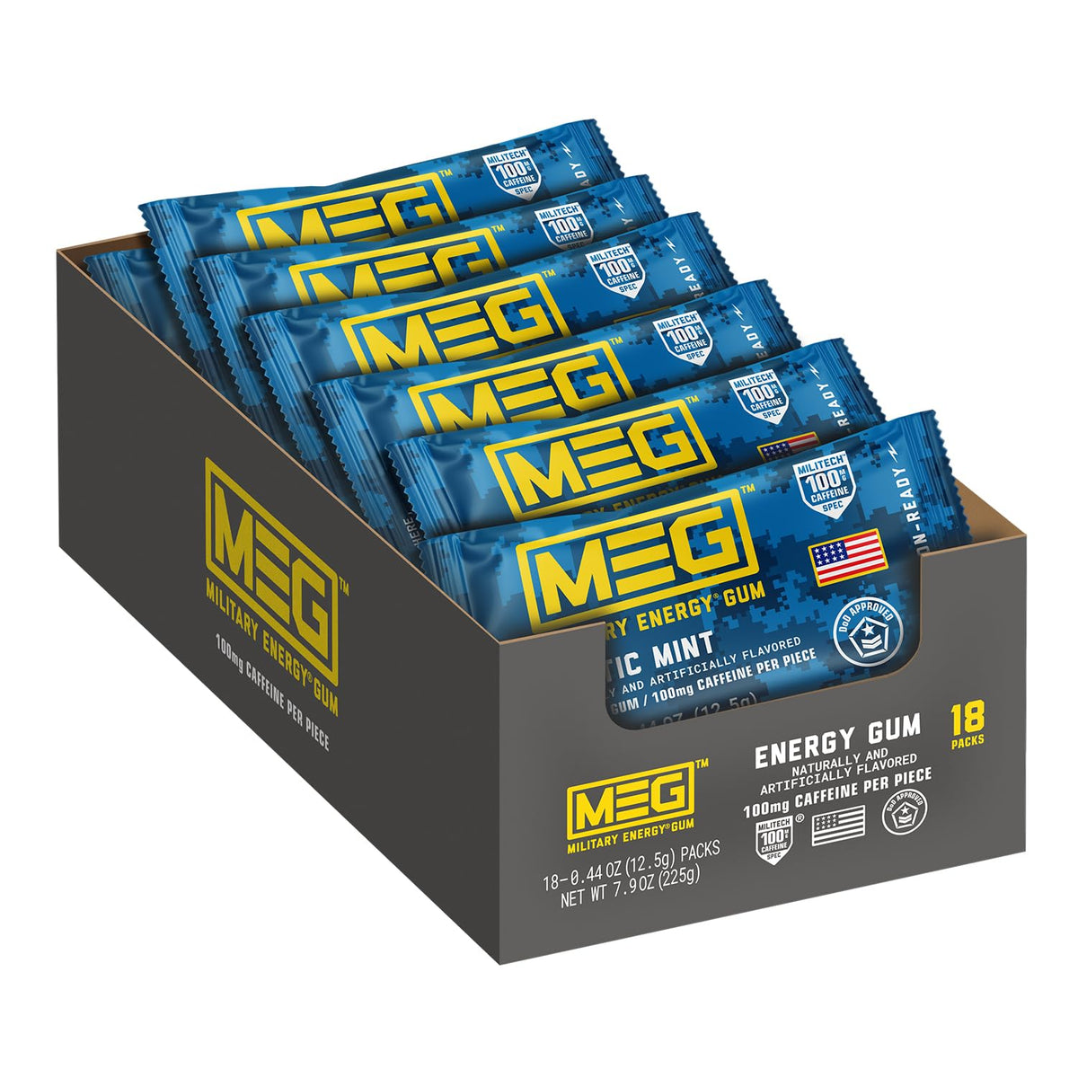MEG Arctic Mint gum pack front for on-the-go energy.
