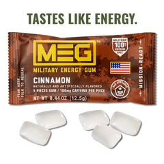 MEG Cinnamon Energy Gum pack-open shows on-the-go energy for training sessions.