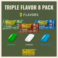 MEG Military Energy Gum Arctic Mint pack for on-the-go alertness.