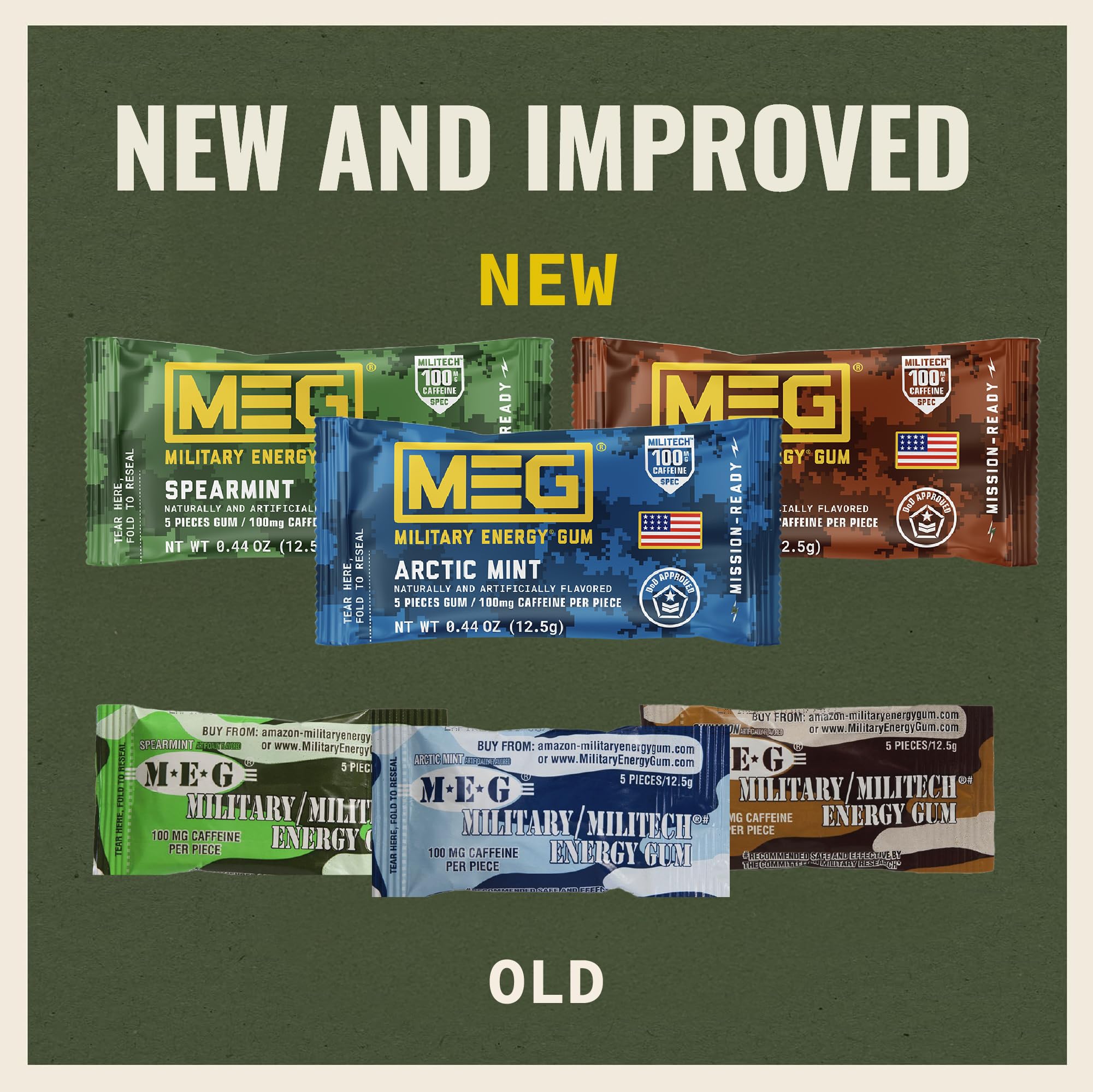 MEG Military Energy Gum USA made for trusted quality and fast energy.