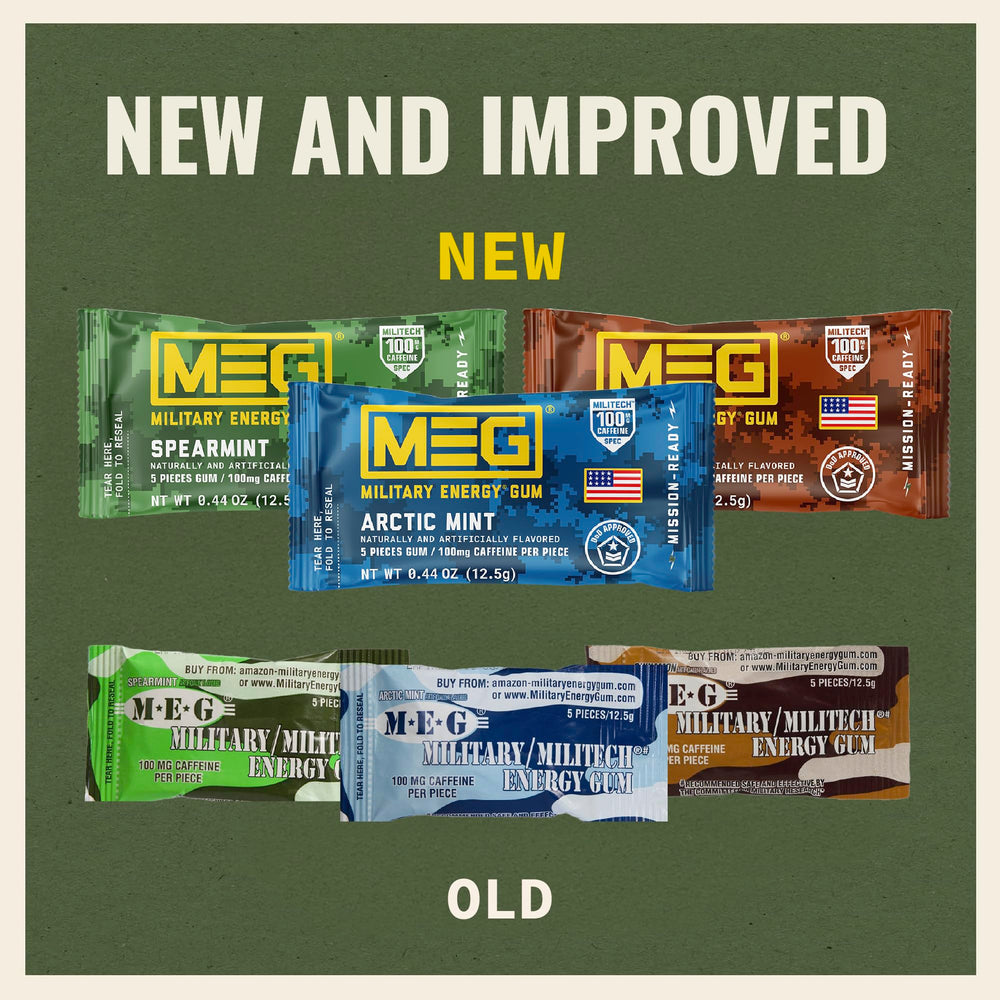 MEG Military Energy Gum USA made for trusted quality and fast energy.