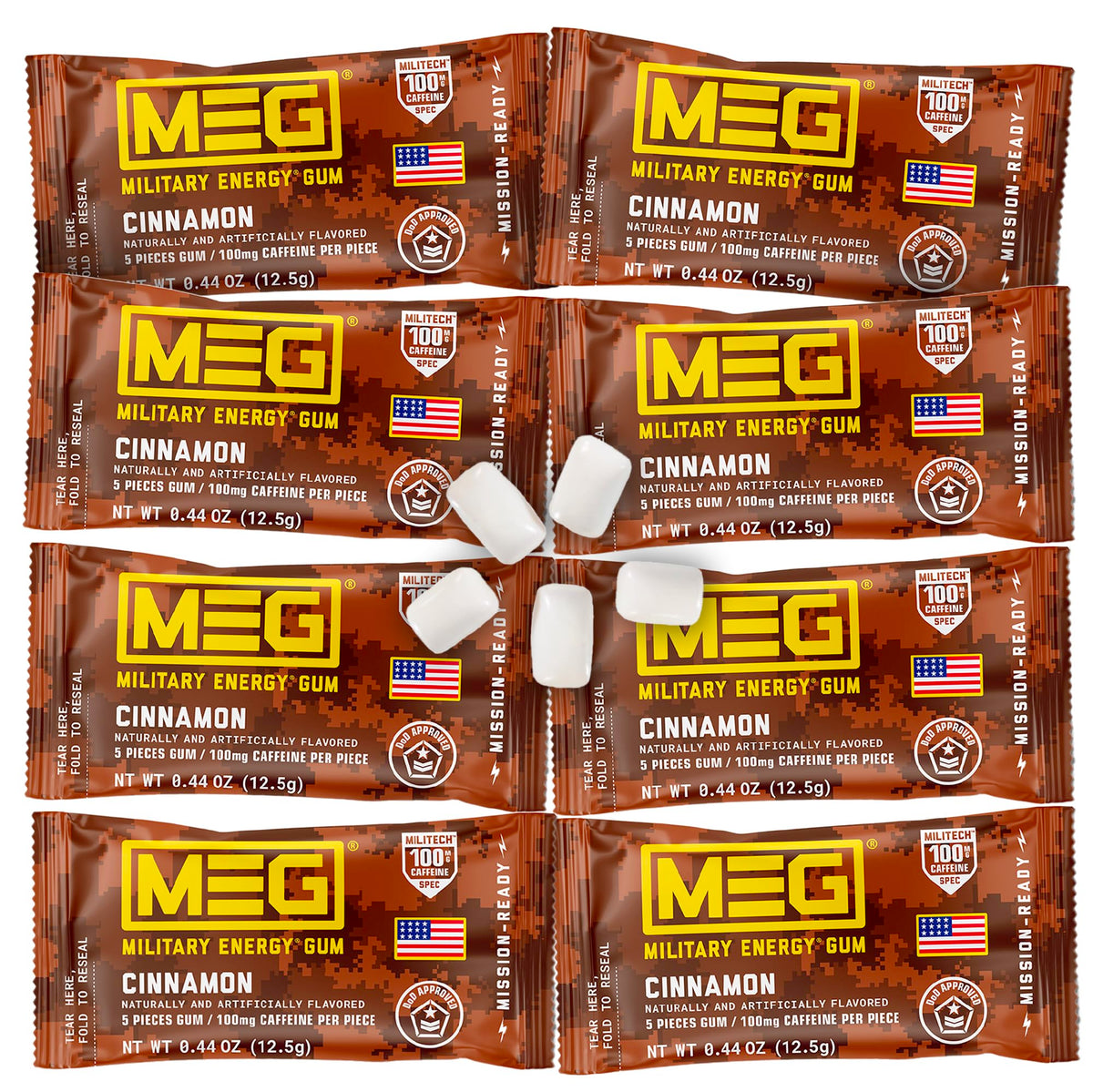 MEG Military Energy Gum pack ready for a quick caffeine boost on the go