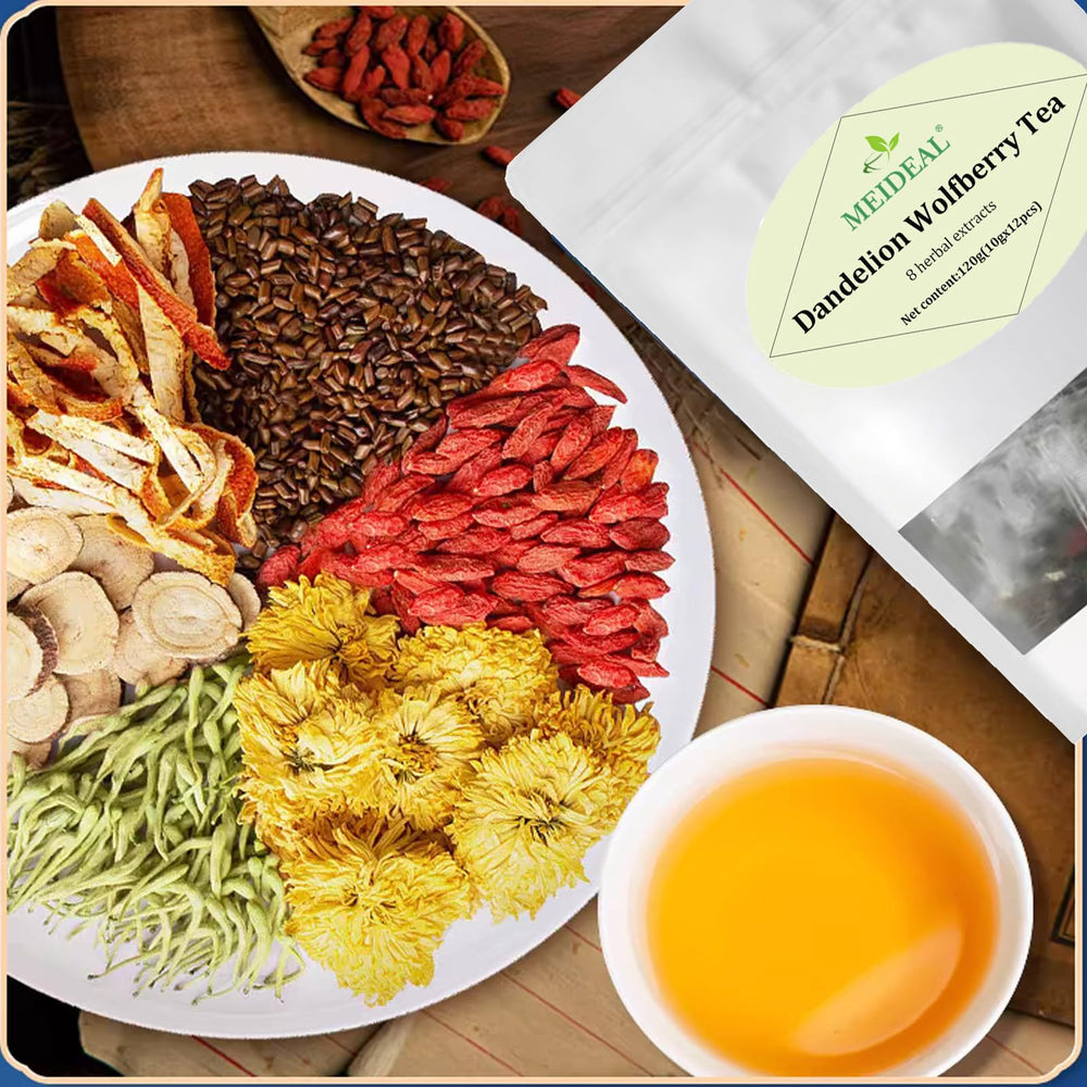 Meideal dandelion-wolfberry tea cups reveal the inviting Meideal aroma during steeping.