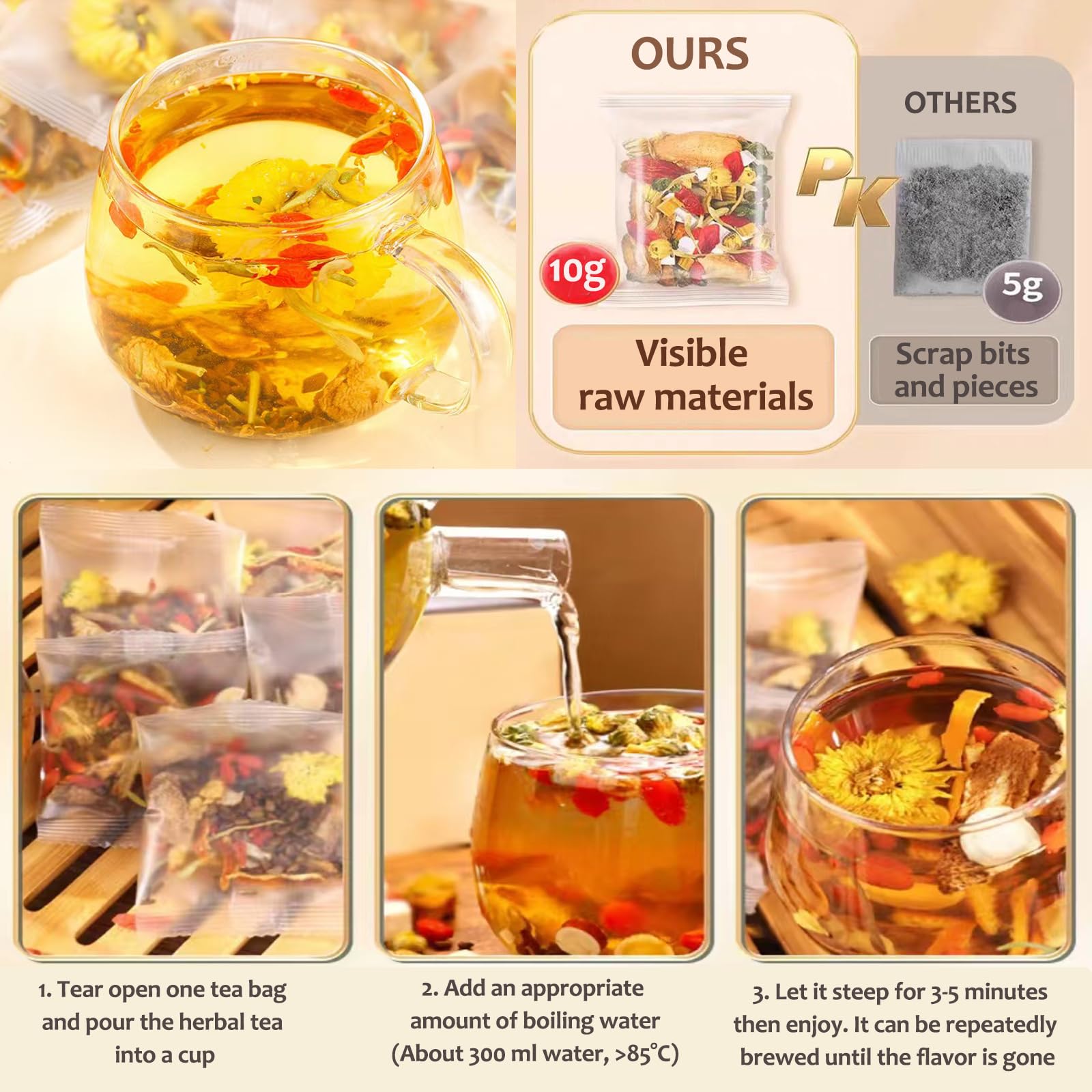 Meideal steeped tea in a cup releases a gentle floral fragrance.