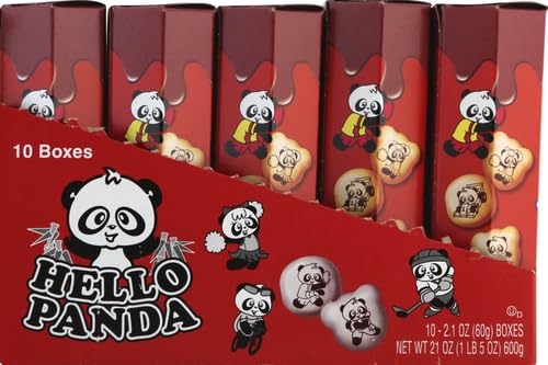 Meiji Hello Panda biscuit with chocolate cream grocery aisle display