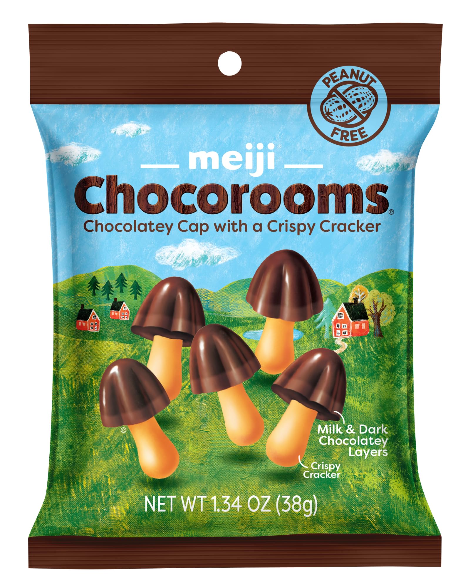 Meiji Hello Panda Chocorooms mushroom-shaped crackers designed for nibbling.