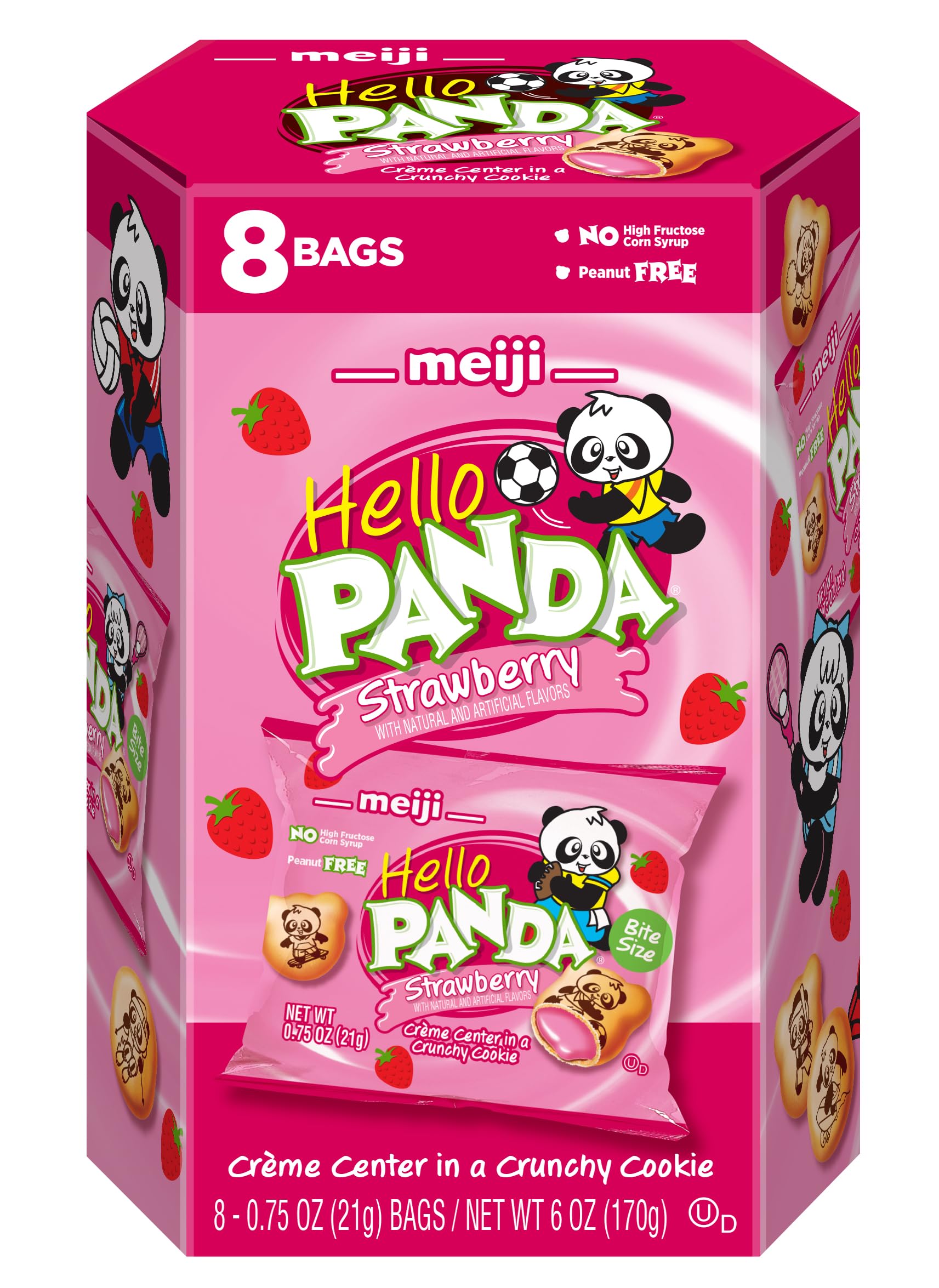 Meiji Hello Panda cookies with assorted panda drawings for fun lunchtime treats.
