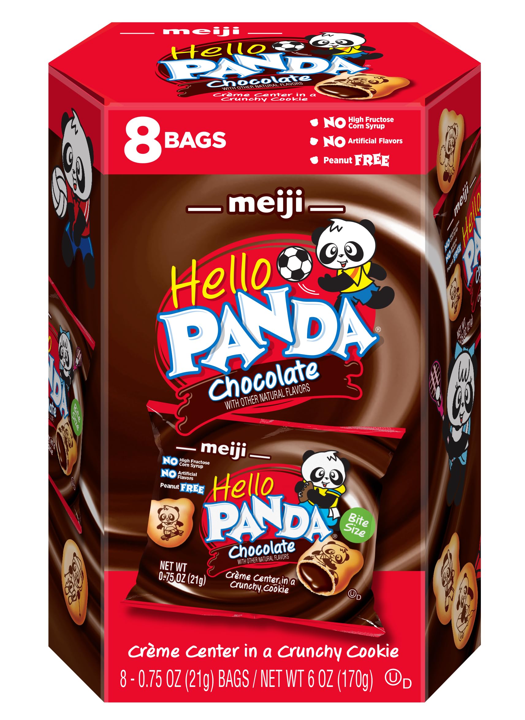 Meiji Hello Panda cookies panda sports artwork appealing to playful snacking