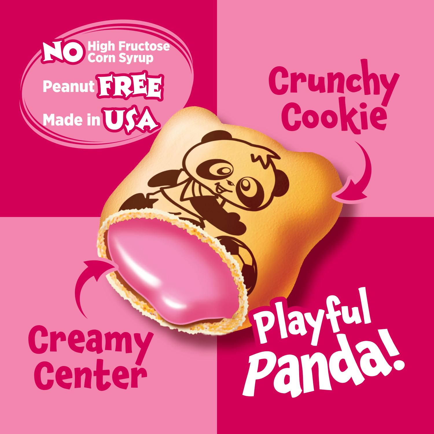 Meiji Hello Panda cookies in portable 0.75 oz bags for on-the-go snacking.
