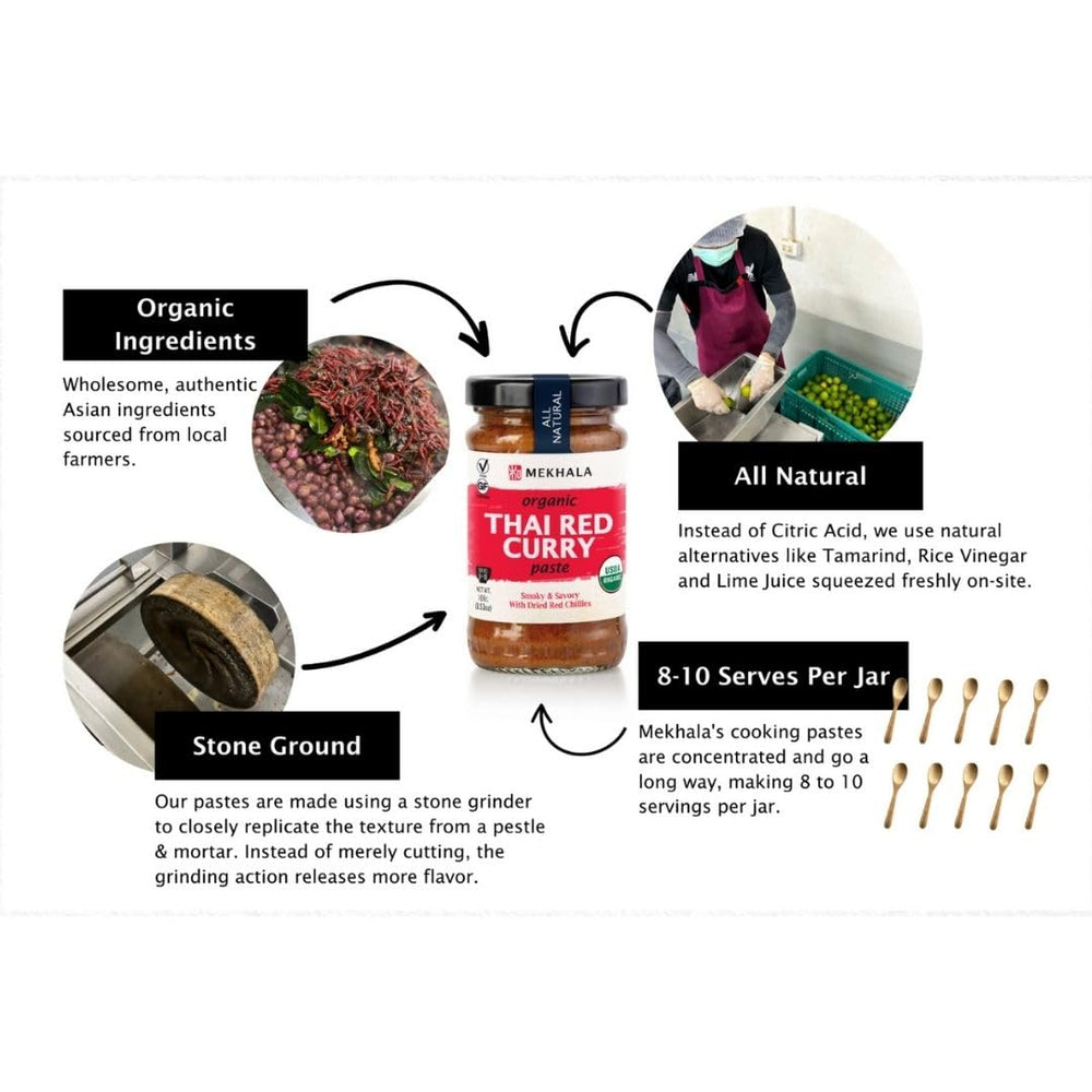 Mekhala Yellow Curry Paste package highlights vegan and gluten-free features.