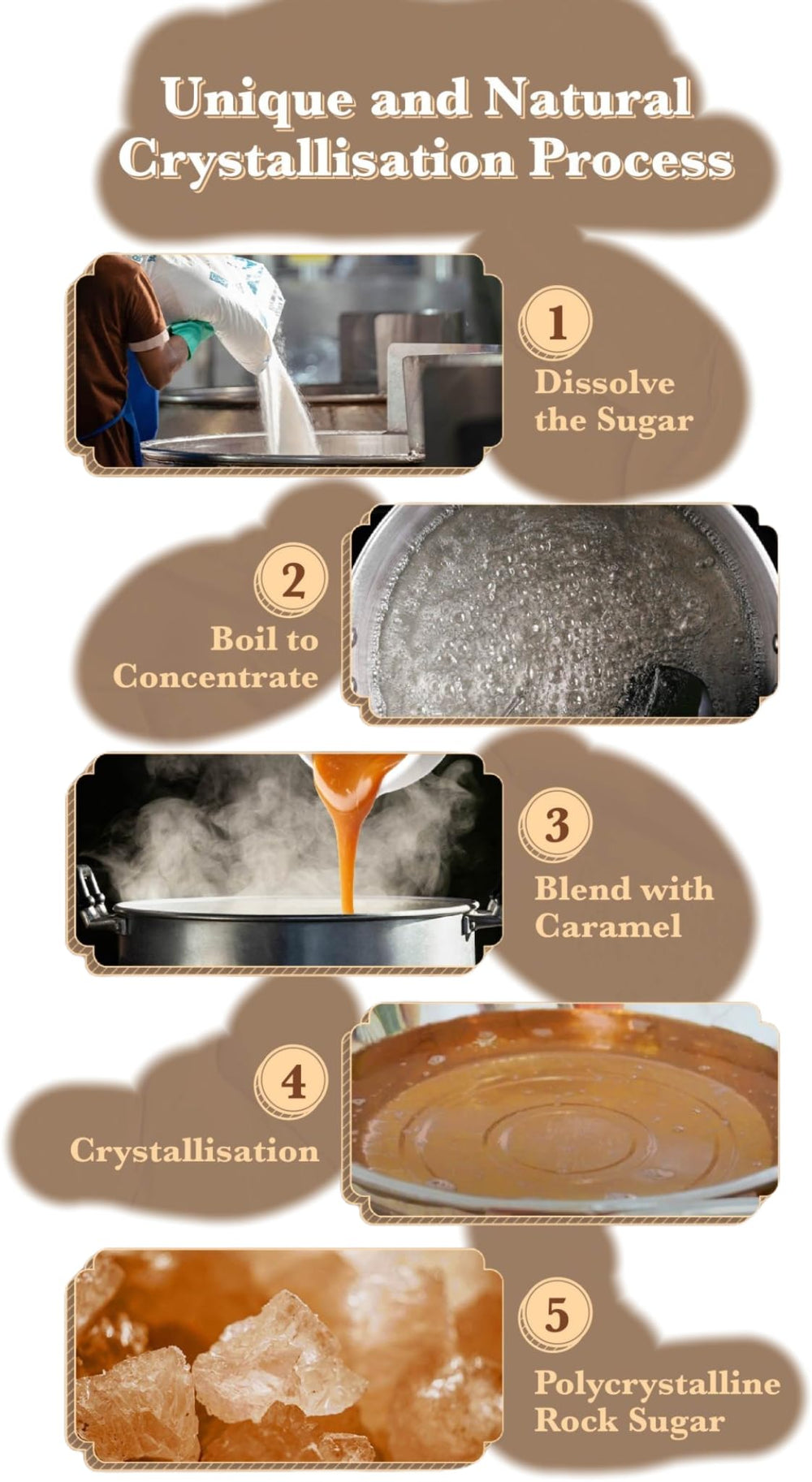 Mekoman Premium Rock Sugar used to sweeten preserves and candied fruit.