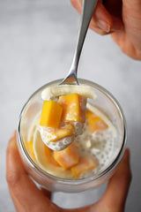Mekoman sago pearls in coconut milk desserts enhance richness.