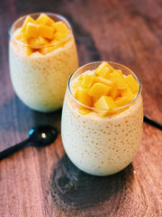 Mekoman sago pearls in mango dessert create creamy, tropical charm.