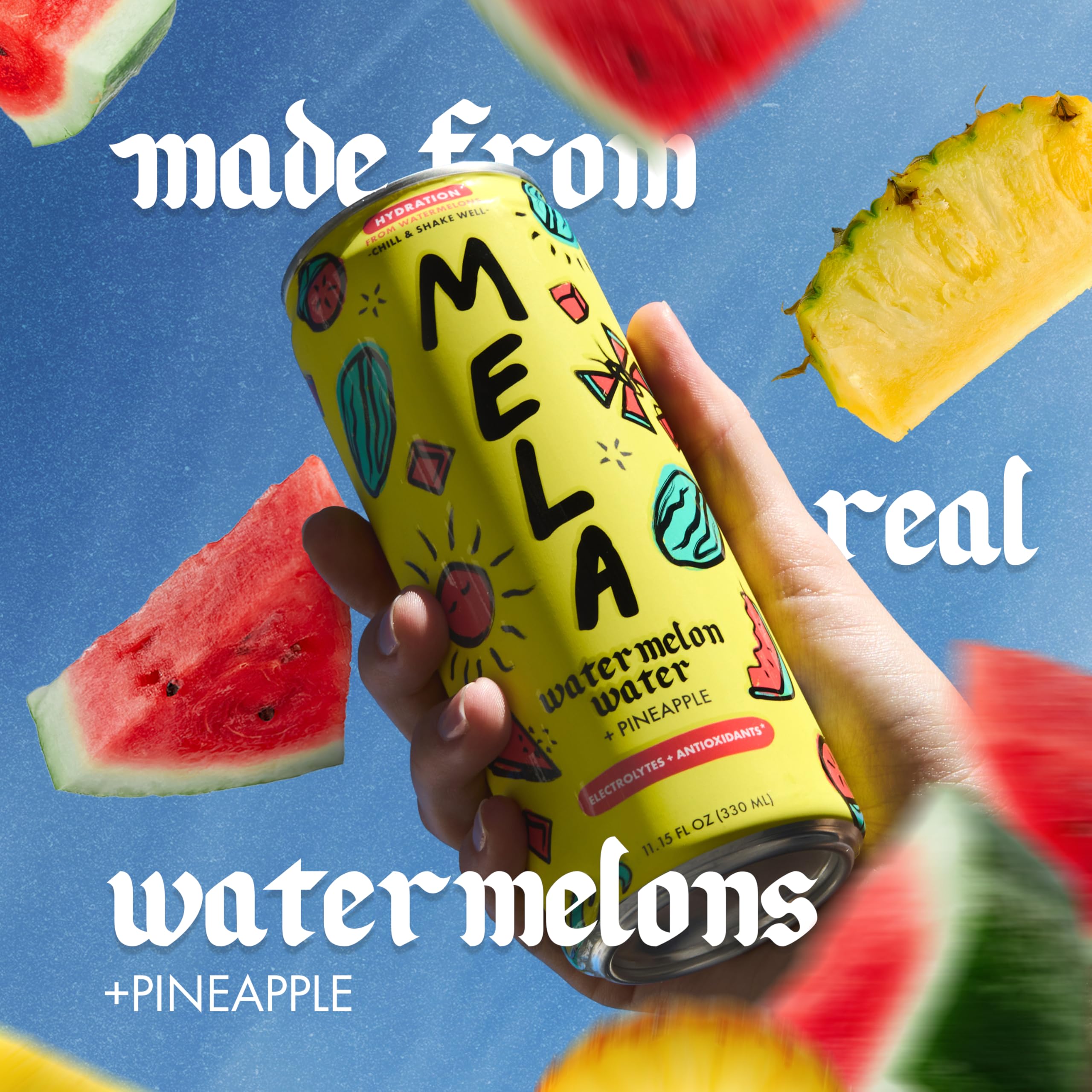 Mela Watermelon Water 12-pack on shelf offers convenient gluten-free hydration.
