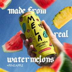 Mela Watermelon Water 12-pack on shelf offers convenient gluten-free hydration.