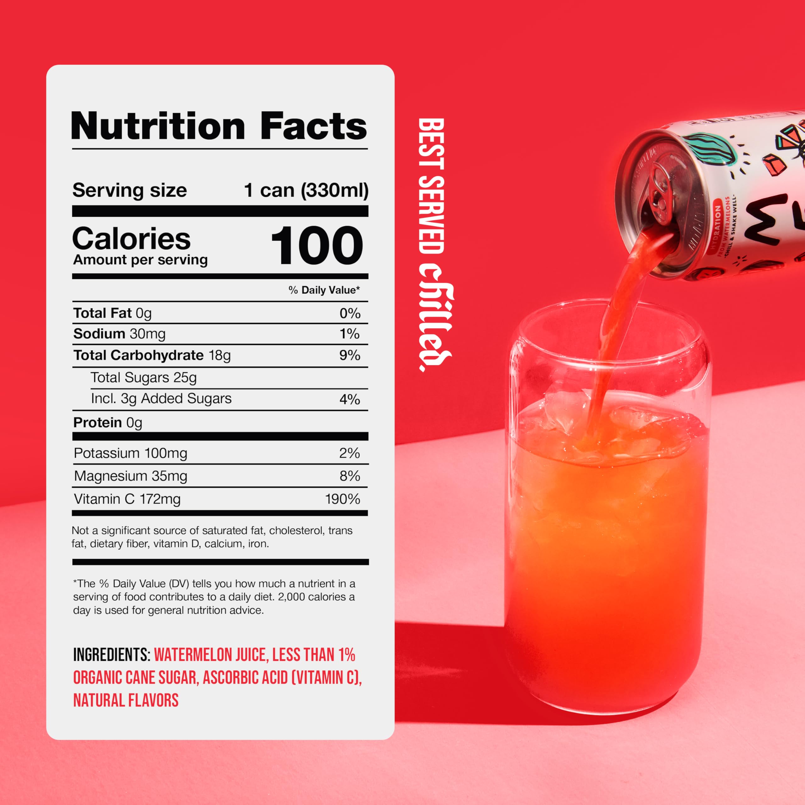 Mela Watermelon Water label closeup highlights non-GMO and gluten-free ingredients.