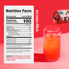 Mela Watermelon Water label closeup highlights non-GMO and gluten-free ingredients.