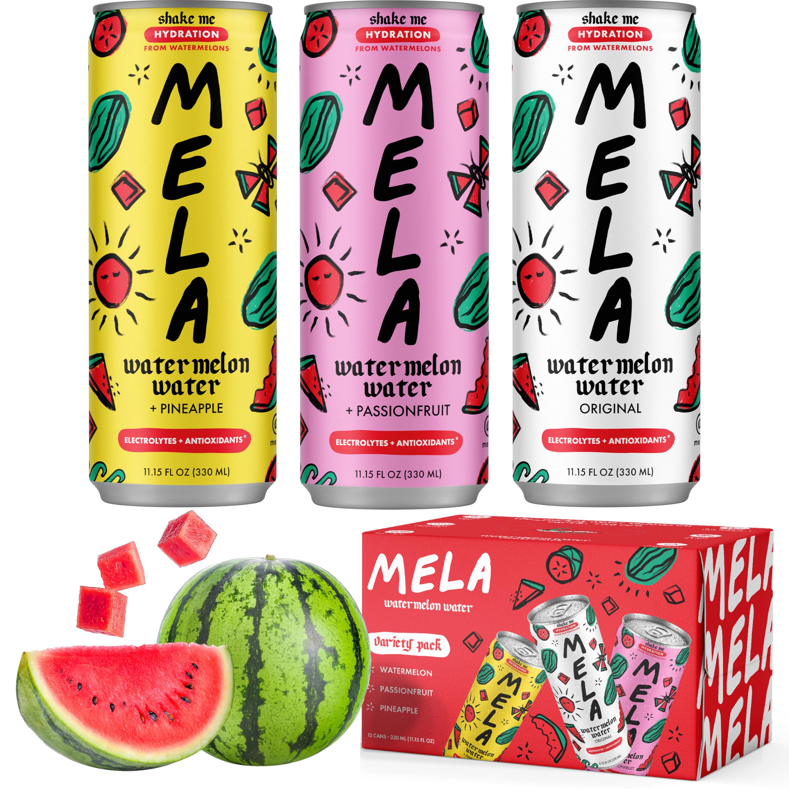 Mela Watermelon Water Original bottle on a desk, refreshing hydration for daily routines.