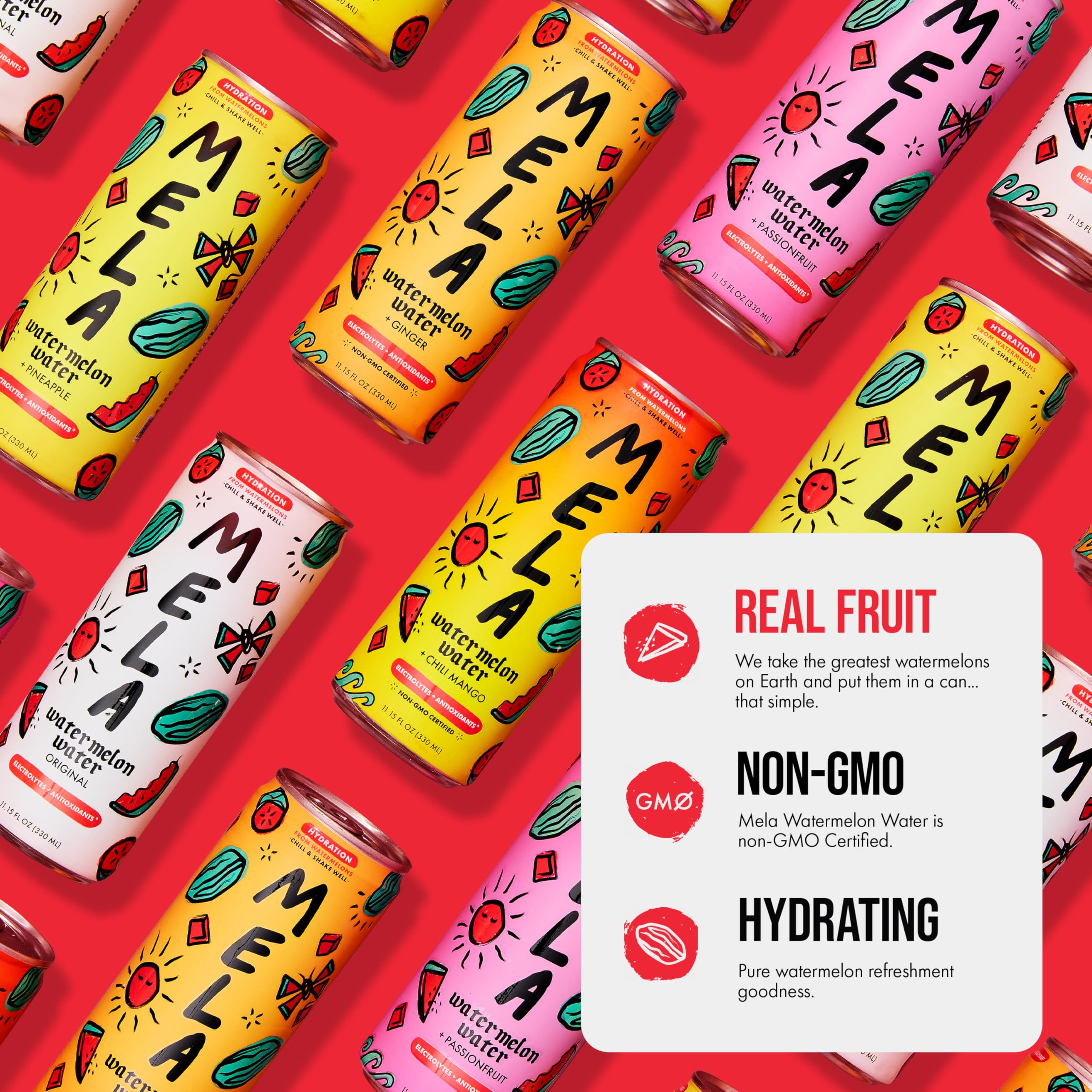 Mela Watermelon Water 12-pack on a shelf, convenient multi-pack display.