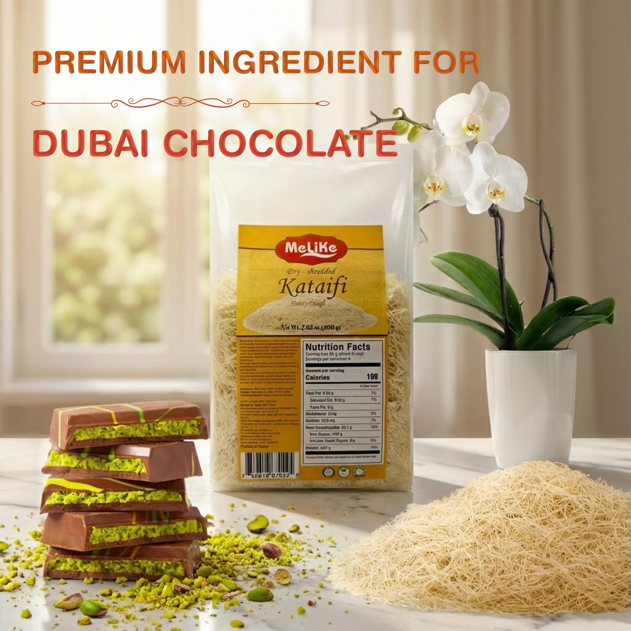 Melike kataifi dough baking crisp demonstrates fast, even browning for professional-style Kunafa.