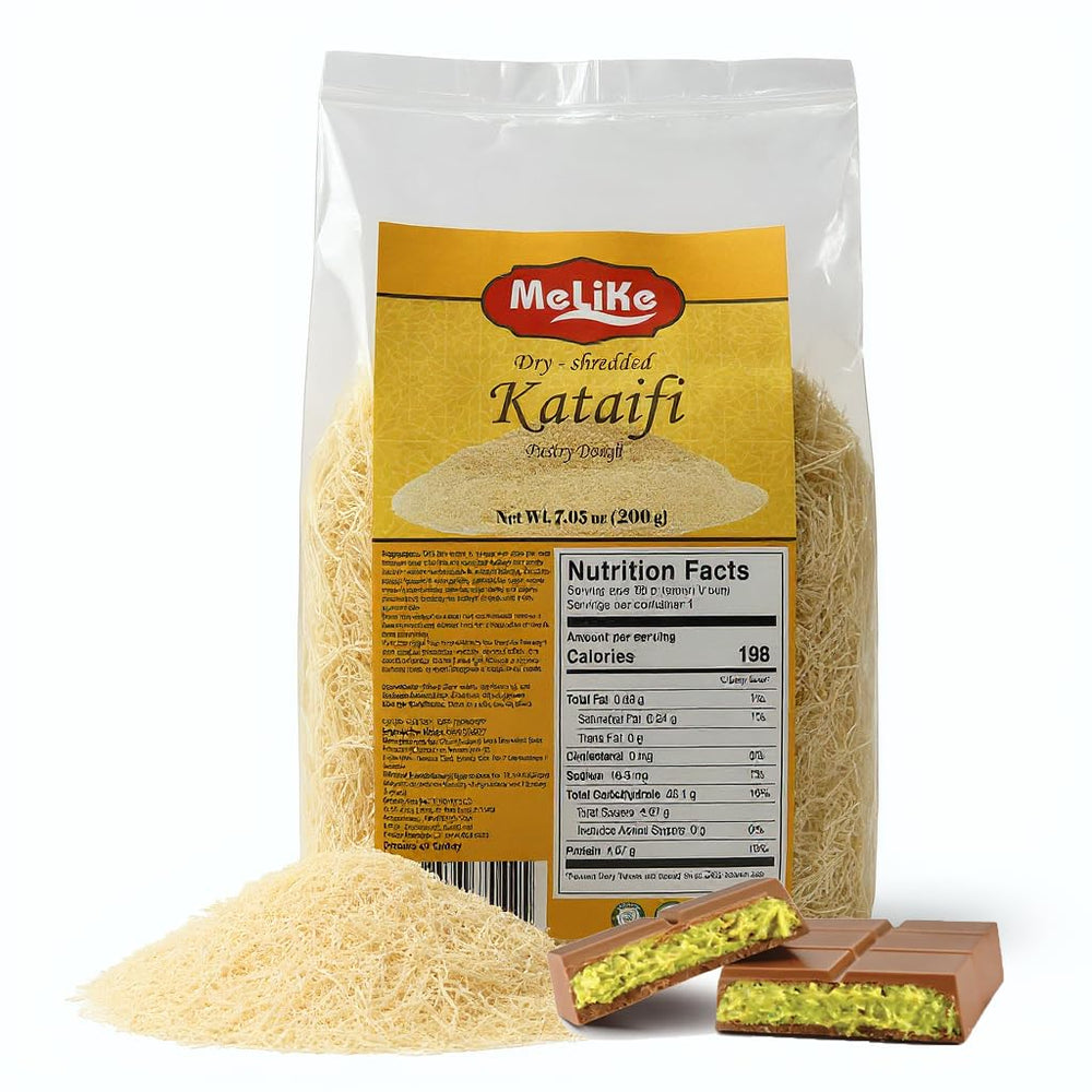 Melike kataifi dough package front, ready for authentic kunafa and delicate desserts.